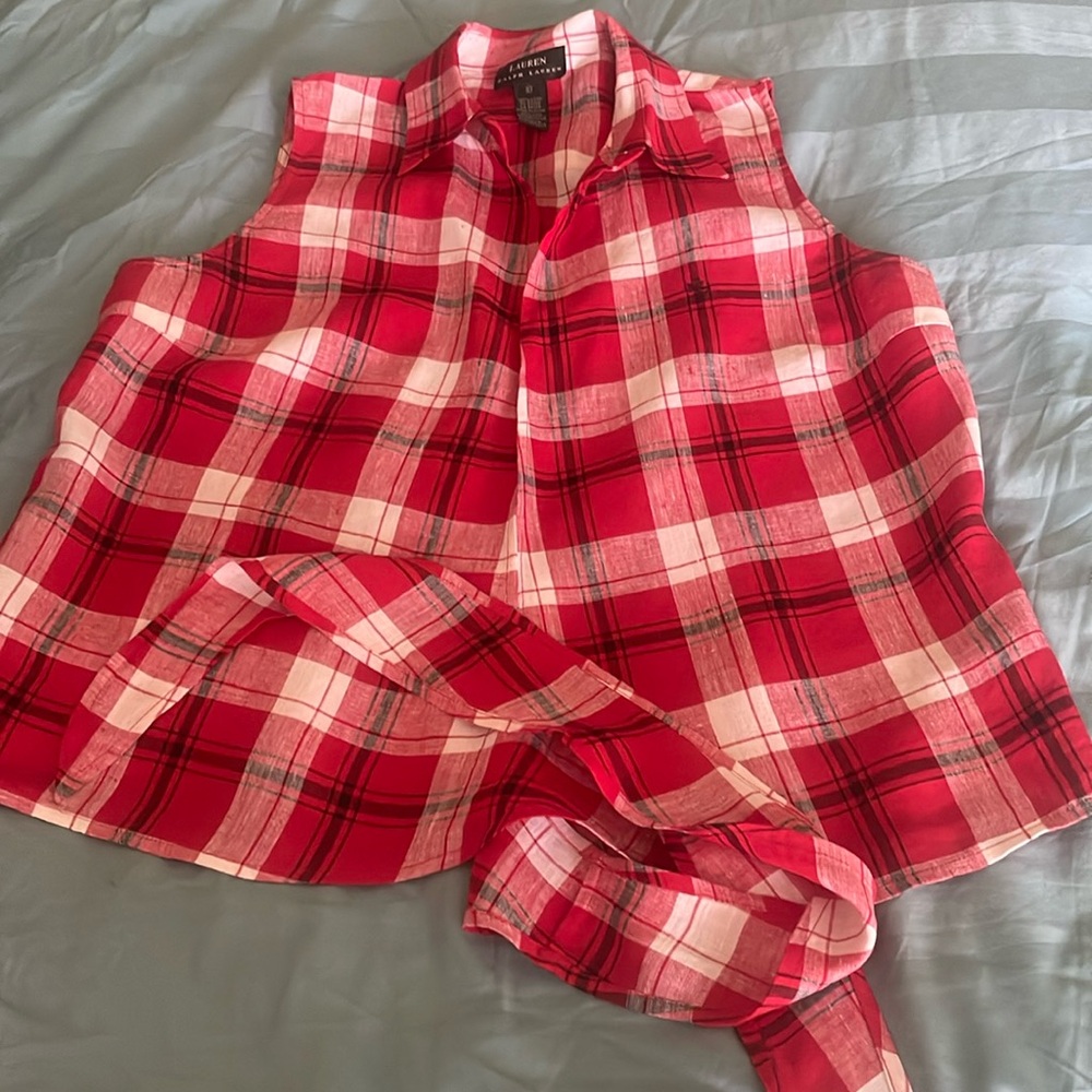 LAUREN Ralph Lauren sleeveless shirt size 10 Red/Cream/Blk